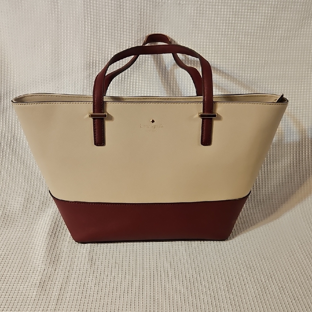 kate spade Cream and Burgundy Two-Tone Leather Tote